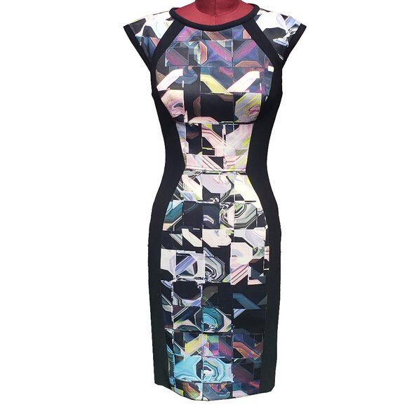 Ted Baker Sibonny Dress Geo Print Crew Neck Cap Sleeve Short Sheath US 6 - Picture 2 of 11